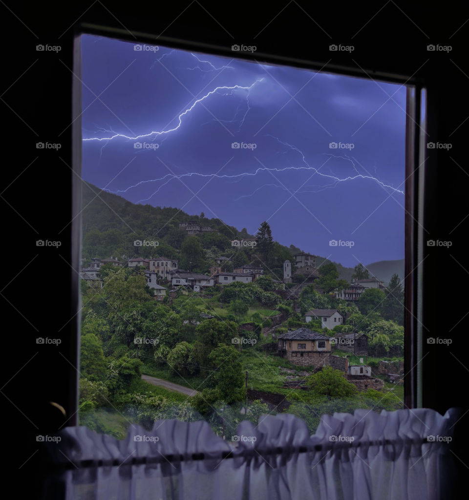 Summer lightnings in a Balkan village