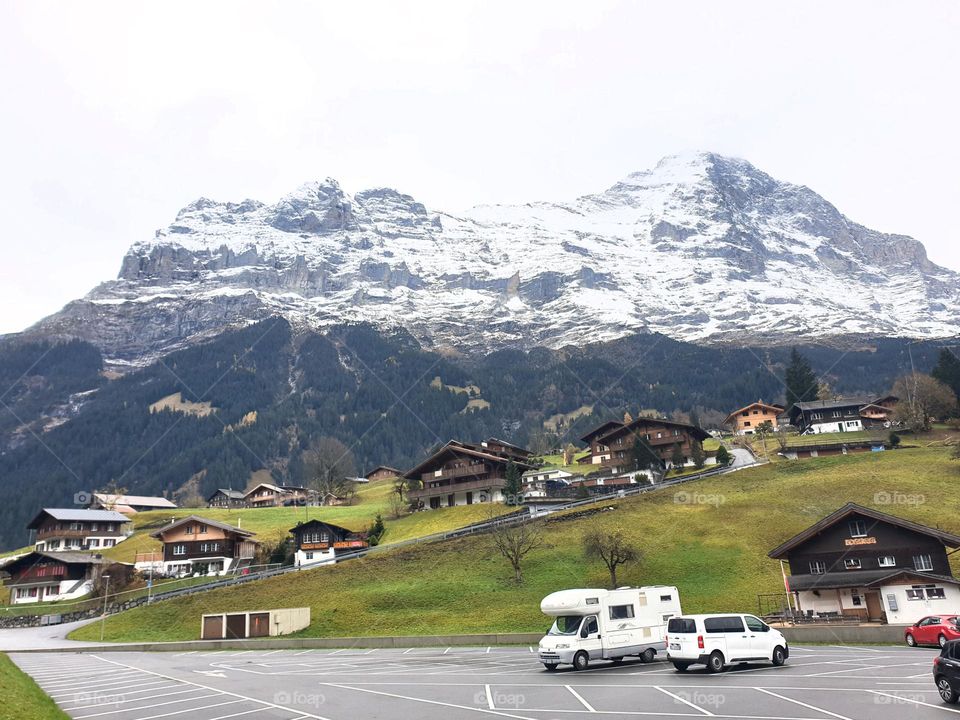 Mountains#houses#town#cars