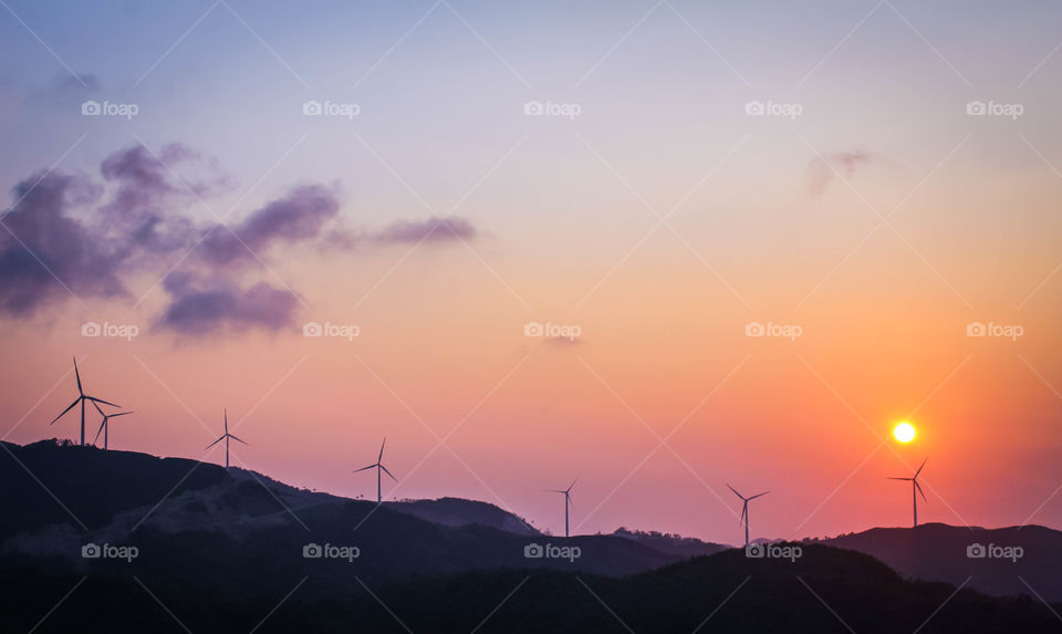Windmill and sunset