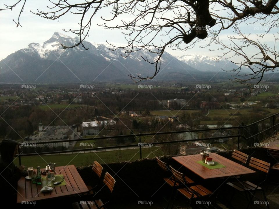 Eating on a mountain in Austria