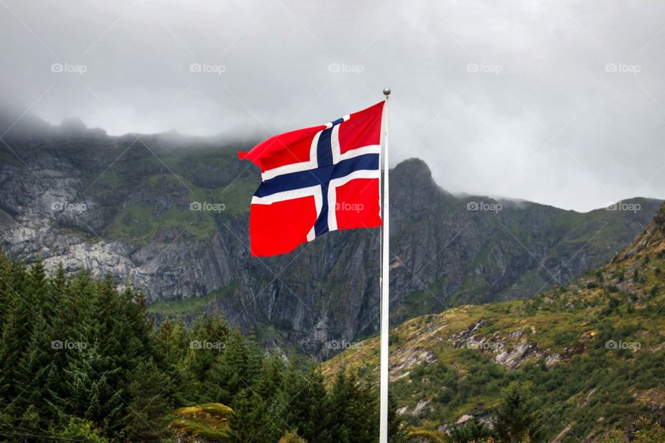 Norwegian flag on hill