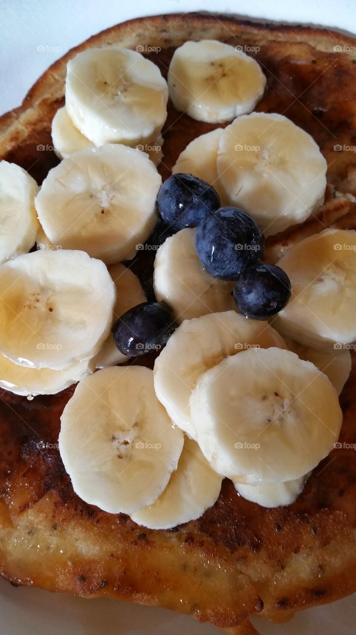 Just another Chia seed pancake with bananas & blueberries. Delish!