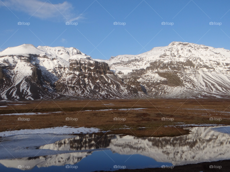 Reflection of snowy mountains