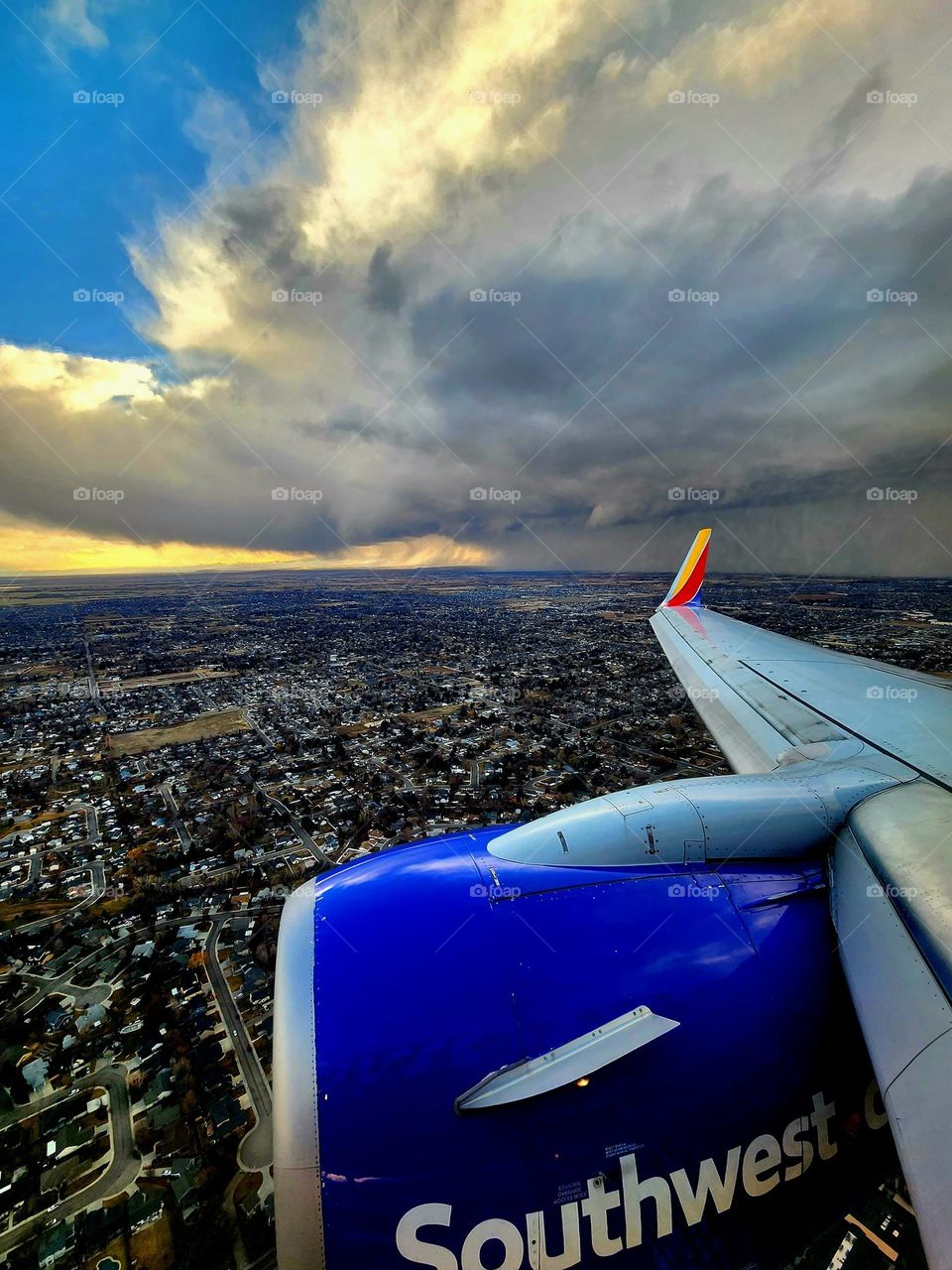 A massive snow squall rolls into Boise Idaho as our plane starts to descend on a cold winter day