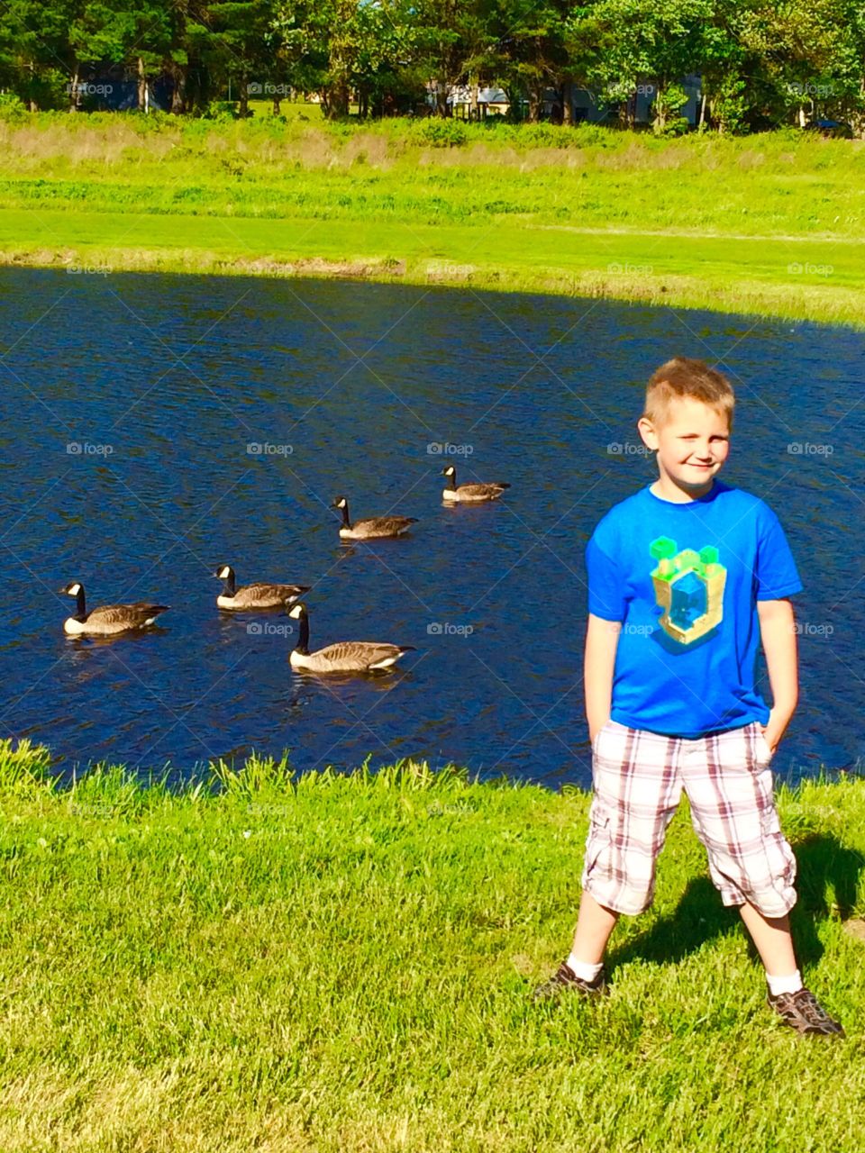 Little cousin at the farm . Awesome geese background 