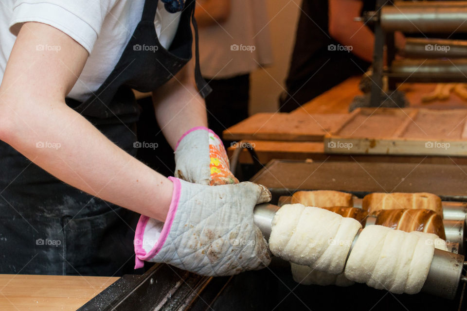 Woman making trdelniks