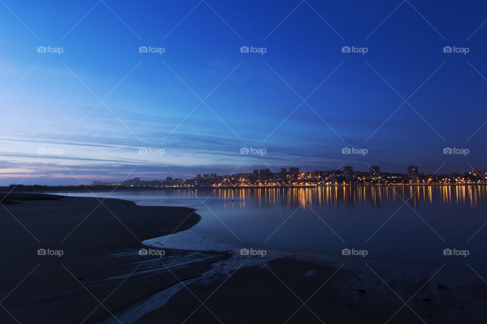 Night falling over Porto, Portugal.