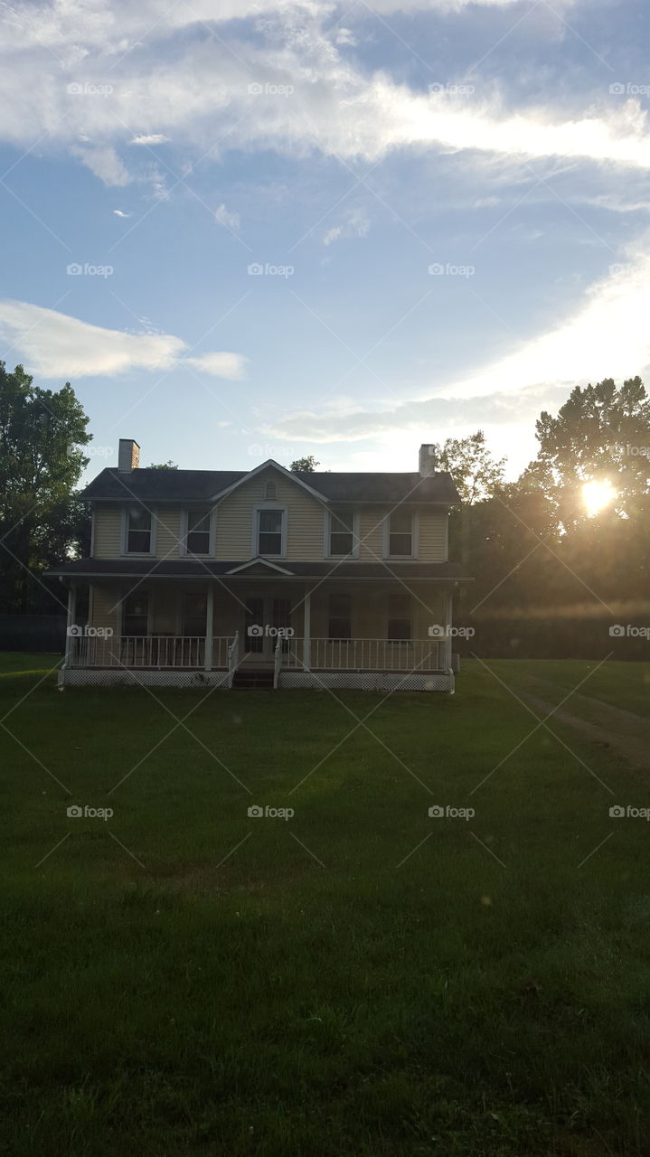 old country house & sunset
