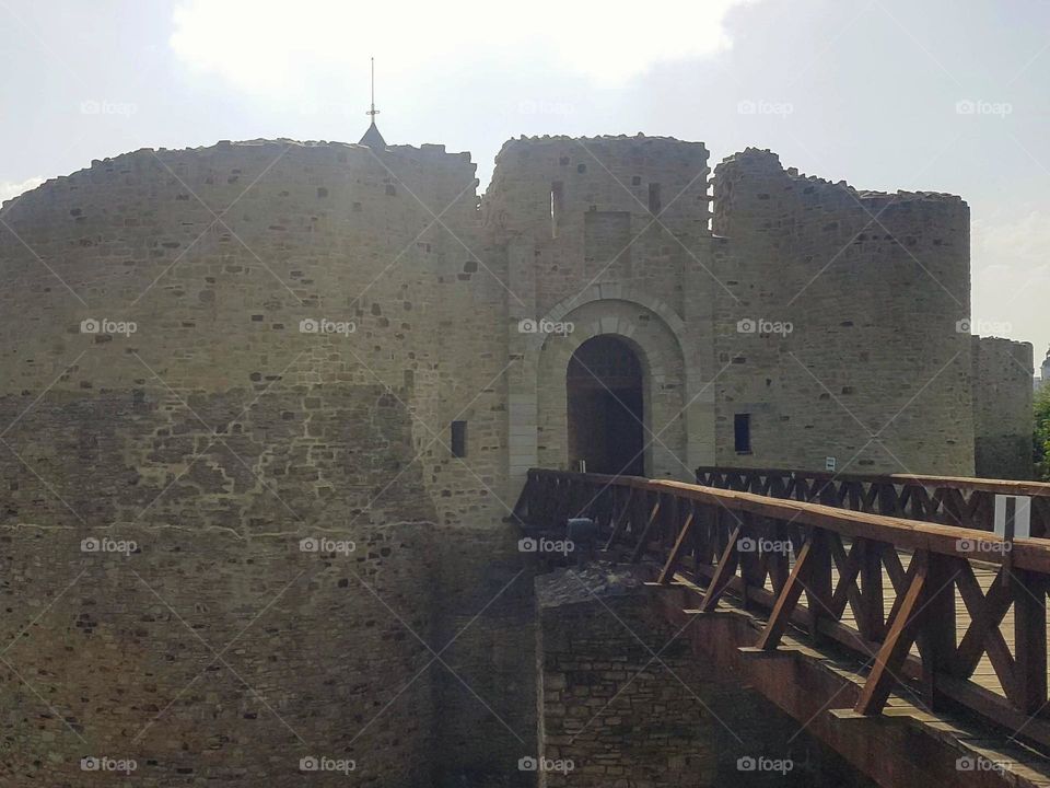 wooden bridge at the entrance to the Suceava citadel