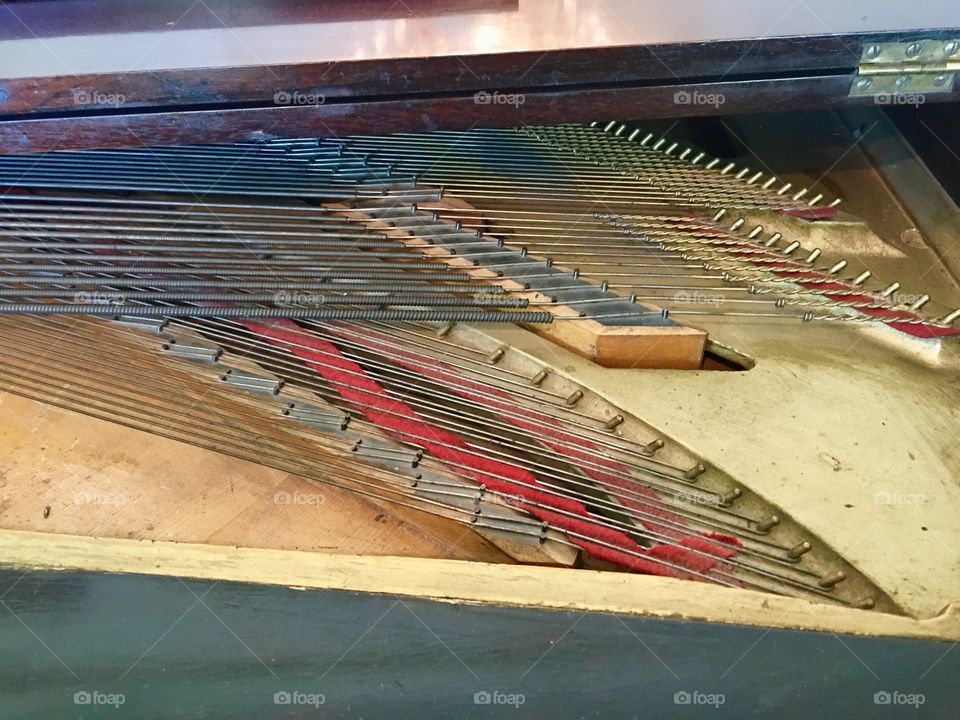 Piano. Strings. Inside piano. Historical. Antique. Would. Music.
