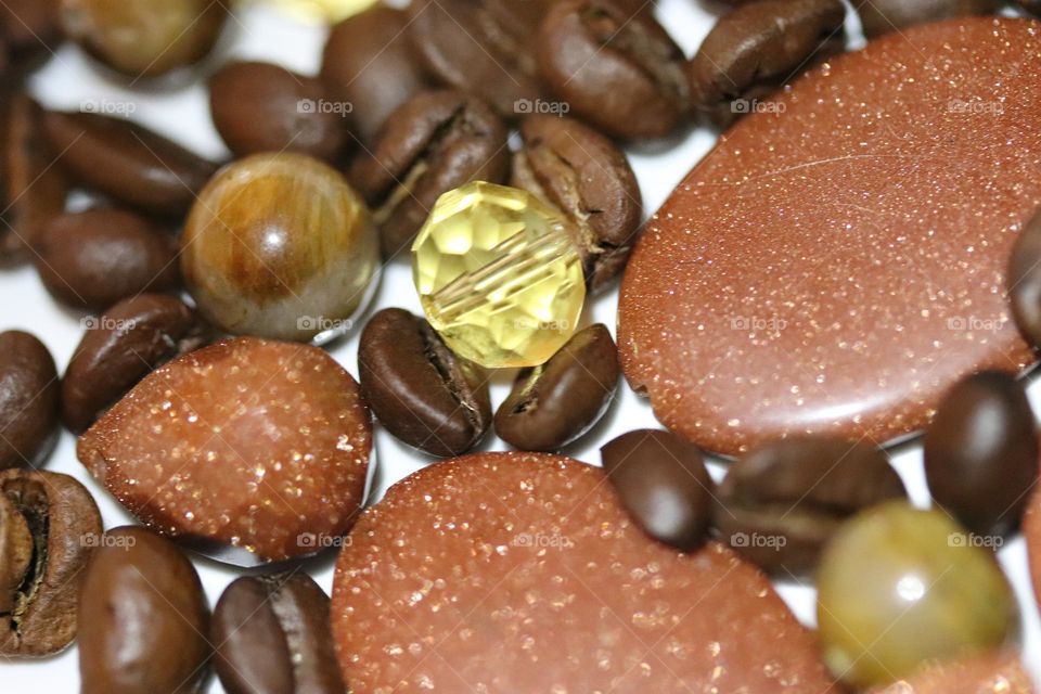 Semi-precious stones and coffee beans