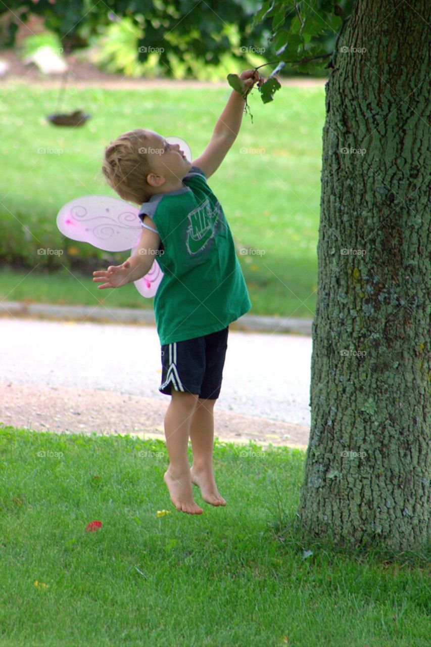 Little butterfly boy in flight. 