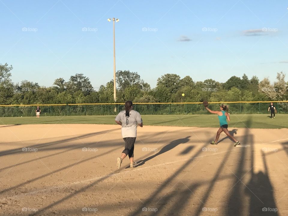 Softball action shot! My dad and I have been playing in a coed league for 7 year called the sons of pitches 