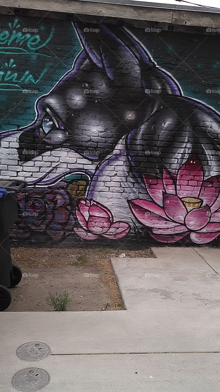 Back alley art / man's best friend. I was out taking a walk and I saw this in the alley had to take a picture