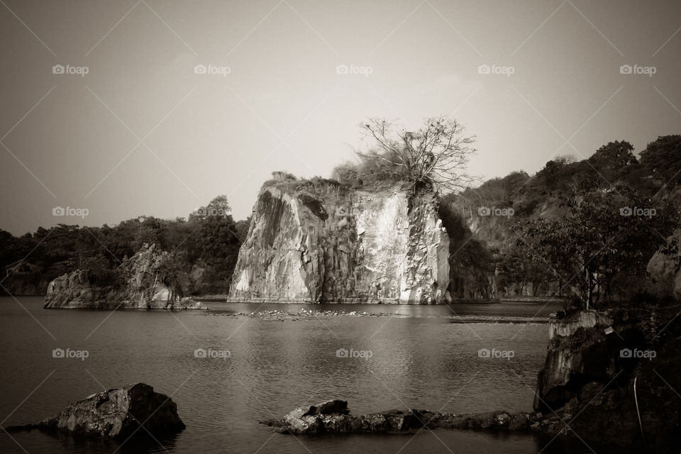 Idyllic lake and cliff