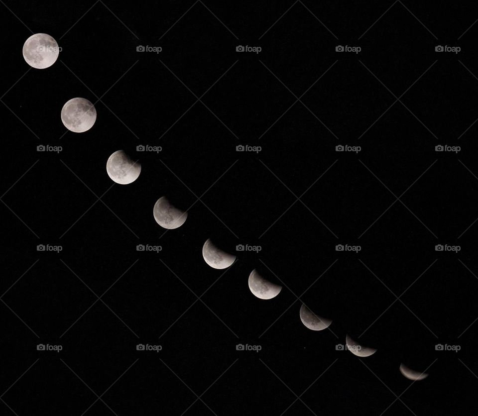 Phases of the moon against a black background 