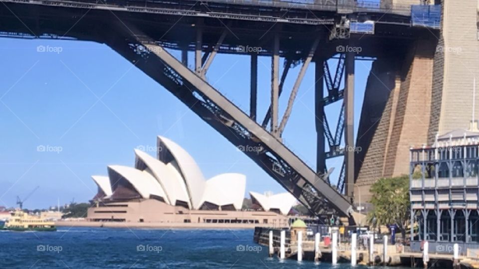 Opera House and one side of the Harbour Bridge in Sydney Australia 
