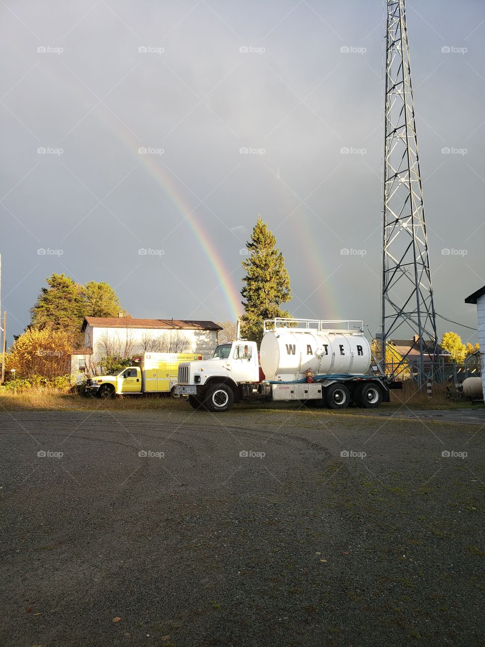 beautifull picture after a rainy autumns day with a double rainbow.