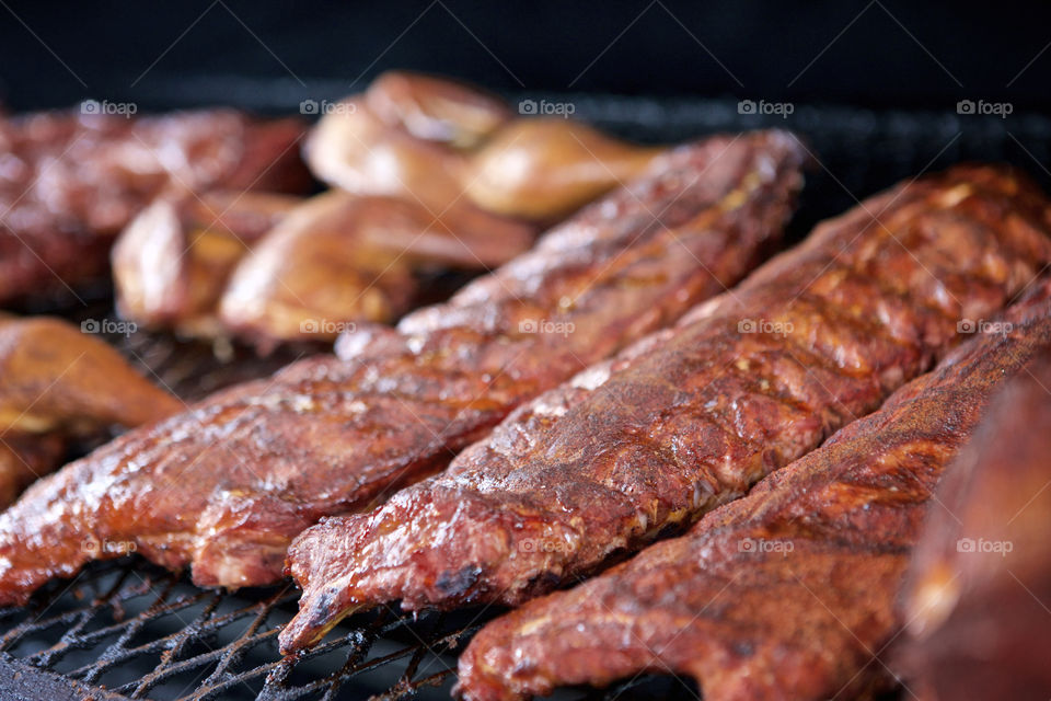 BBQ ribs on the grill. 