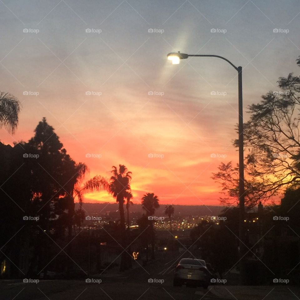 San Diego , city , downtown , sunset , sky,  clouds , street 