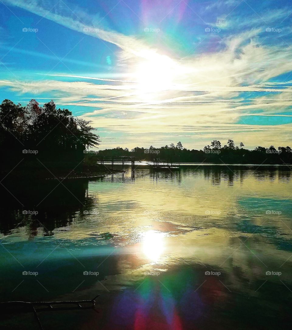 bright blue skies reflecting on lake