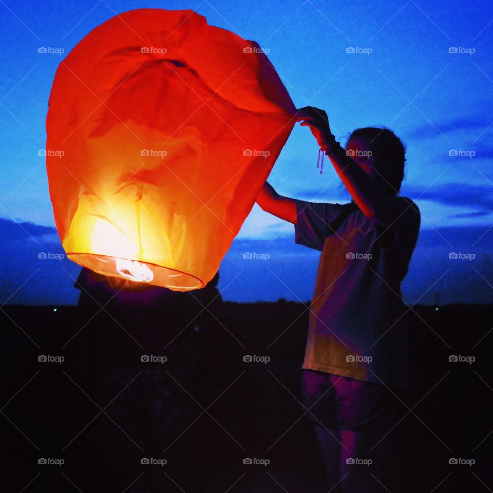 My sister at our impromptu summer sky lantern event. 