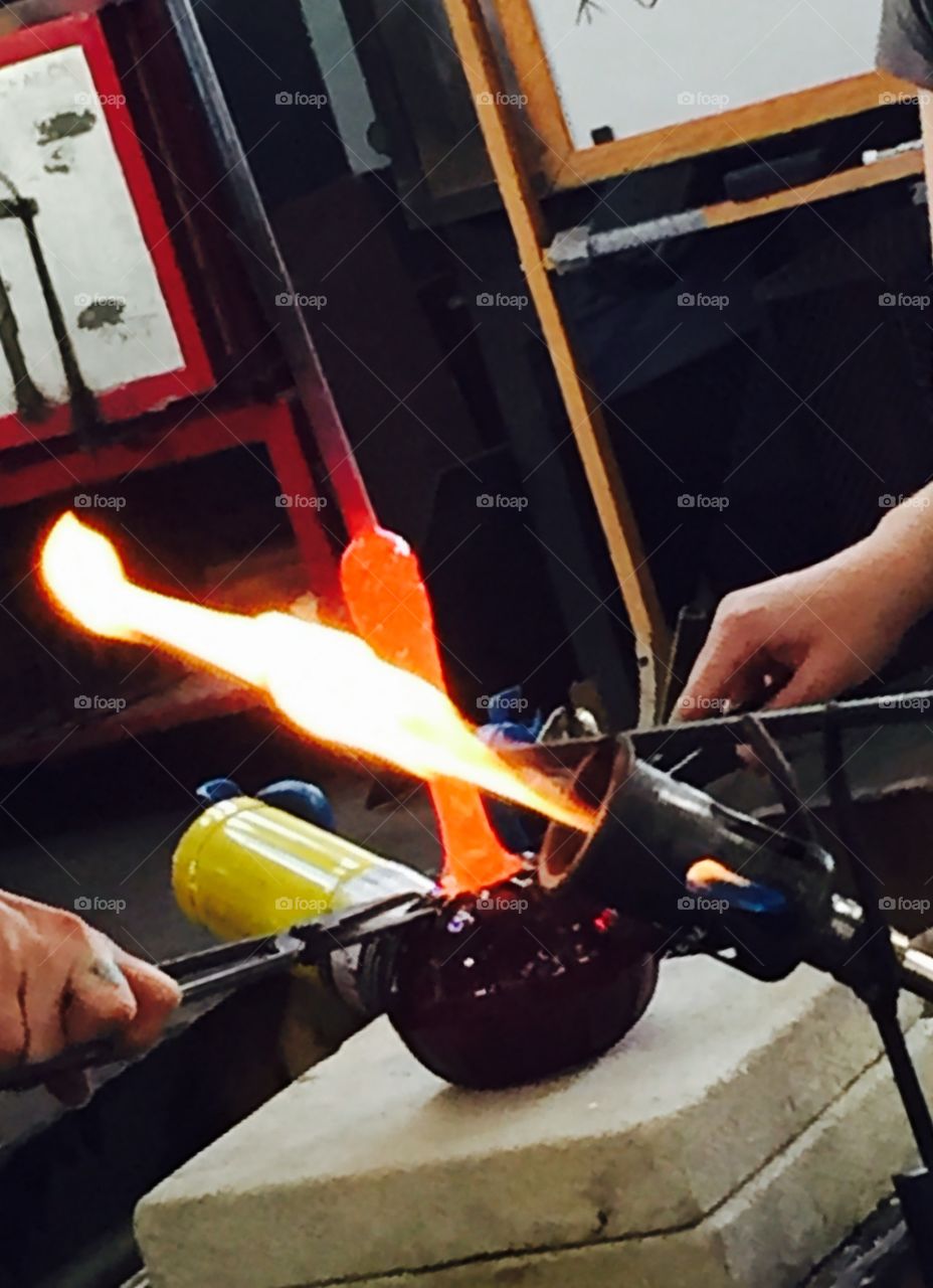 Glass pumpkins. Glass blowing demonstration