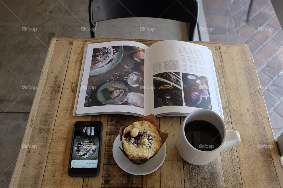 Coffee and a magazine for breakfast.  