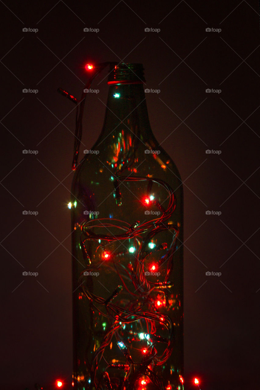 magic bottle concept .  Christmas decoration,  Garland and bottle.