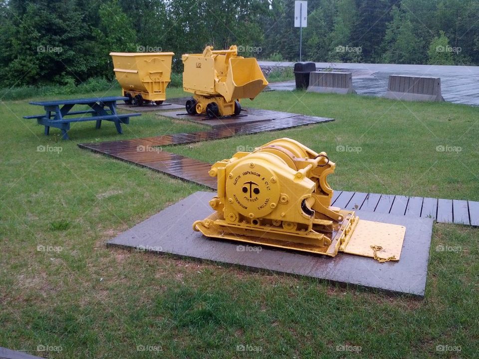 Old mining equipment at touristic halt of Preisac, Quebec, Canada