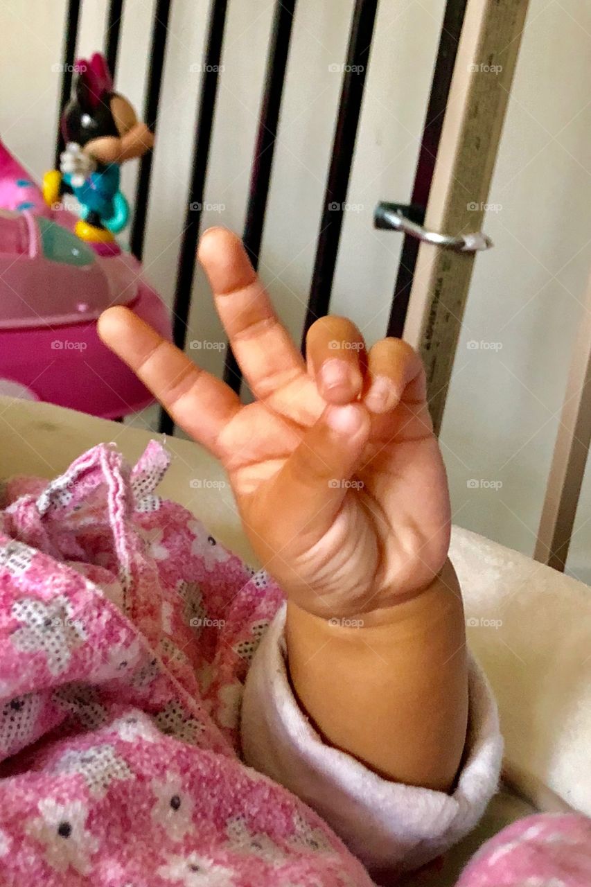 Peace Sign by 11 Month Old Daughter, 