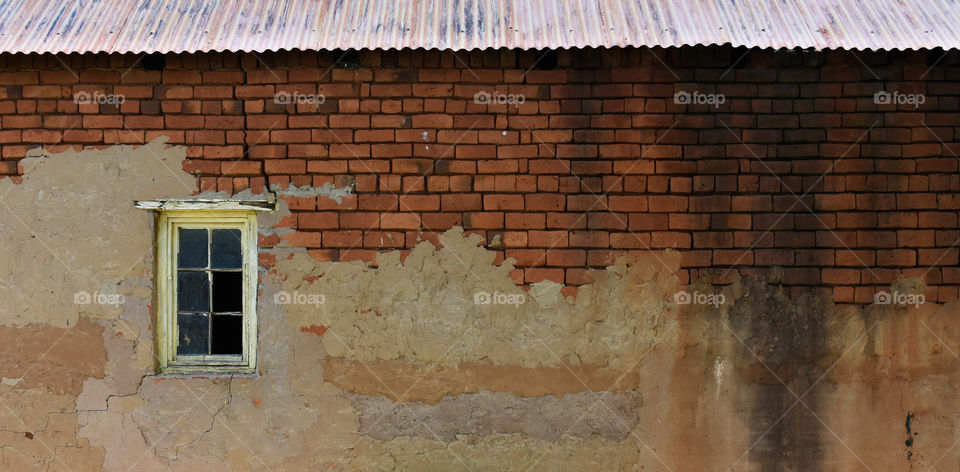 Old Clay Brick Warehouse Wall With Window, Limpopo, South Africa