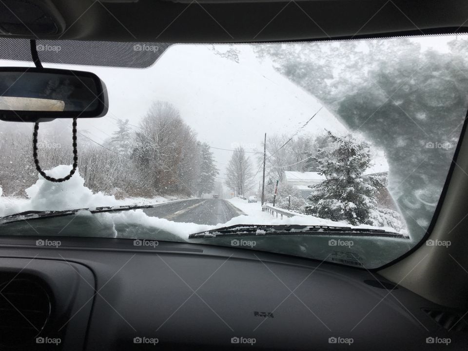 snow through the windshield 