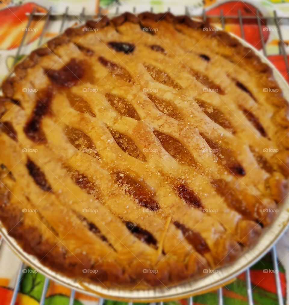 Freshly baked Peach pie, just out of the oven!