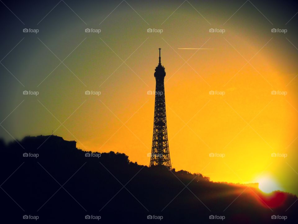 Eiffel Tower at sunset in Paris