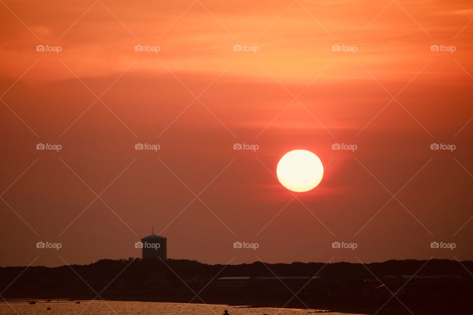 Sun setting over Provincetown, Rhode Island 