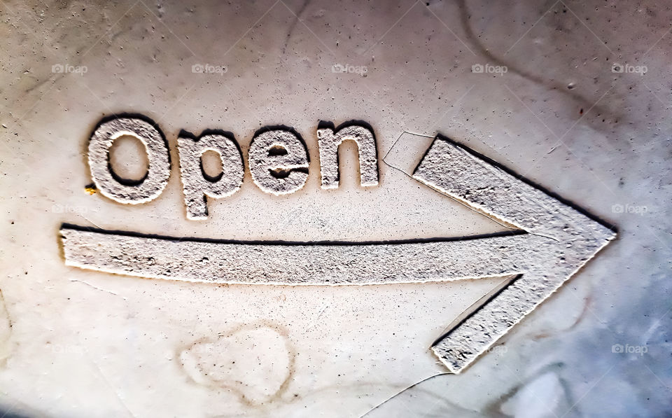 Open sign and text