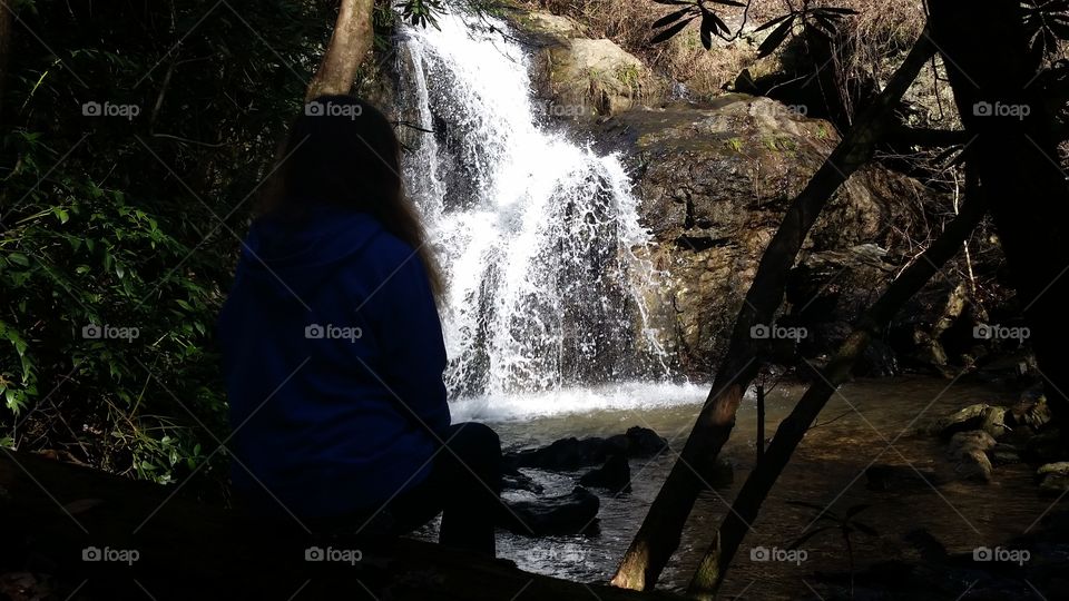 admiring Bean creek falls from the shadows