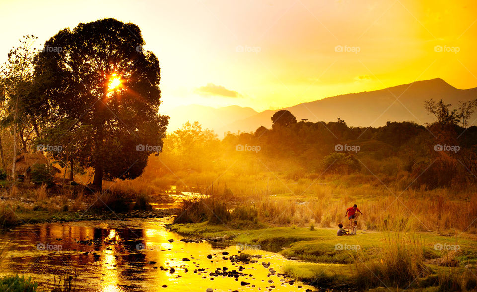 Children playing on beautiful rural place in Abra, Philippines.