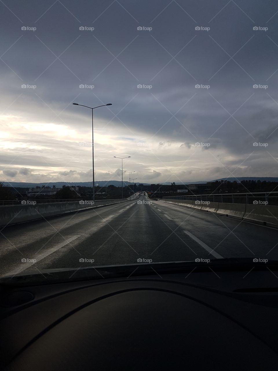 rainy day through the car window