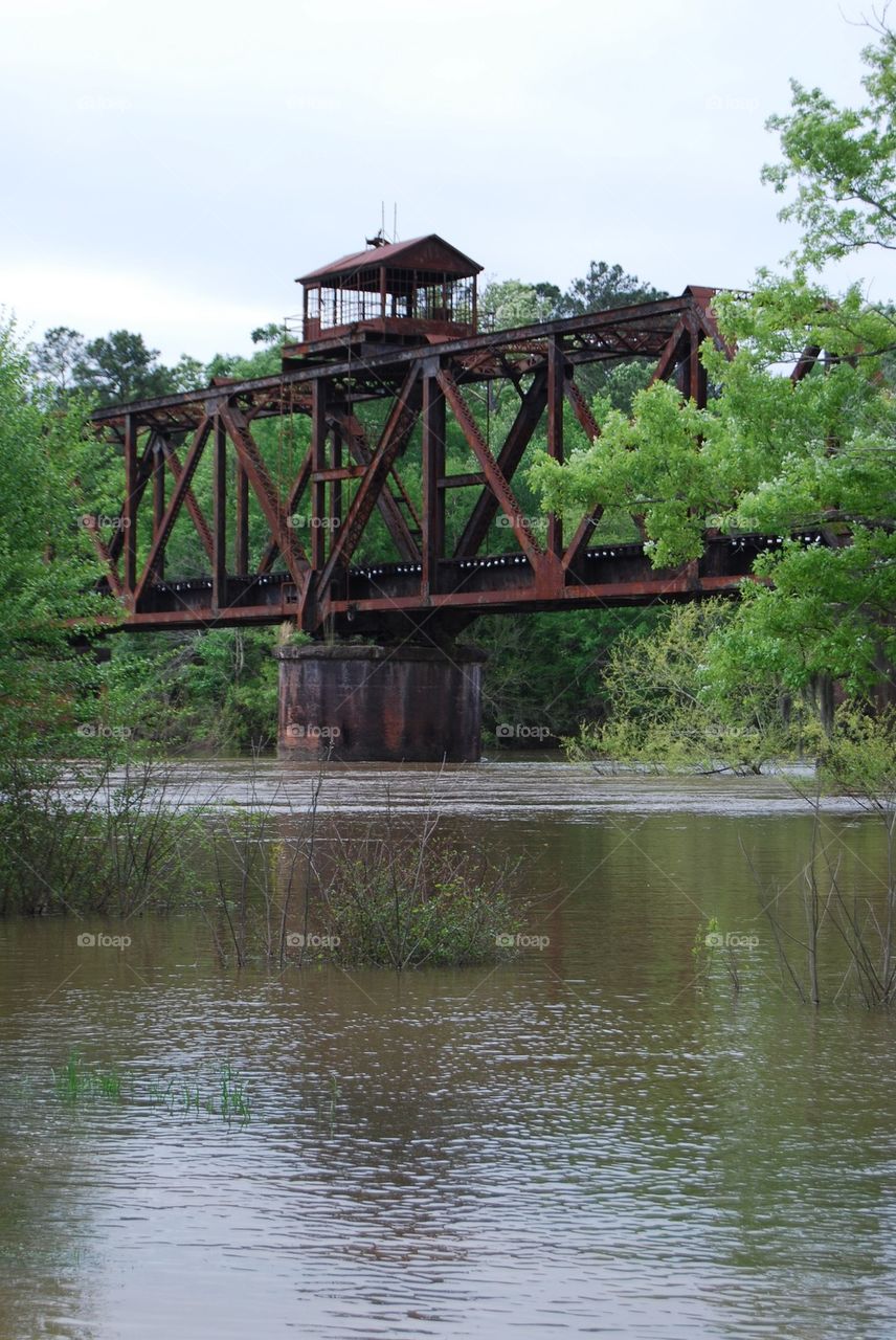 Train trestle over river