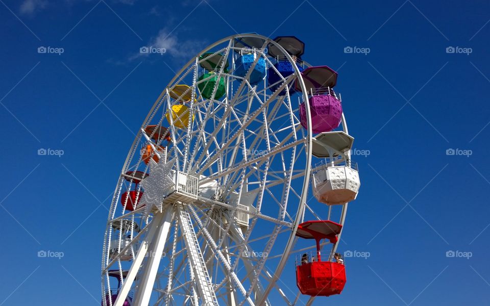 Colorful big wheel. View of a colorful big wheel in Tibidabo, Barcelona, Spain