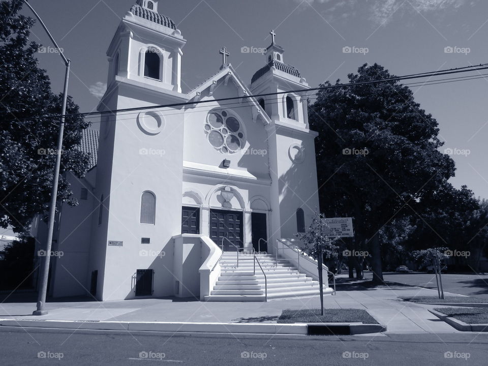 church building. in a Sacramento neighborhood