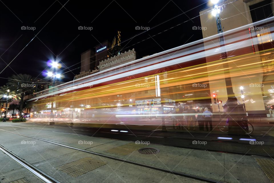 Cable car light at night time in New Orleans Louisiana 