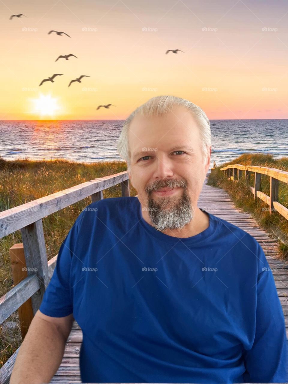 Bearded man at the beach.