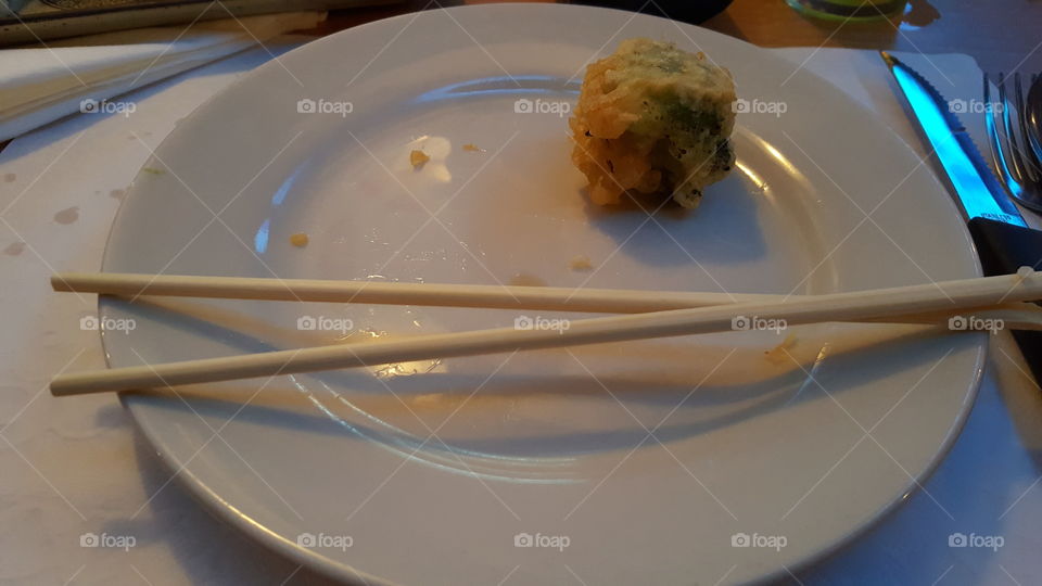 Delicious vegetable tempura awaits its fate.