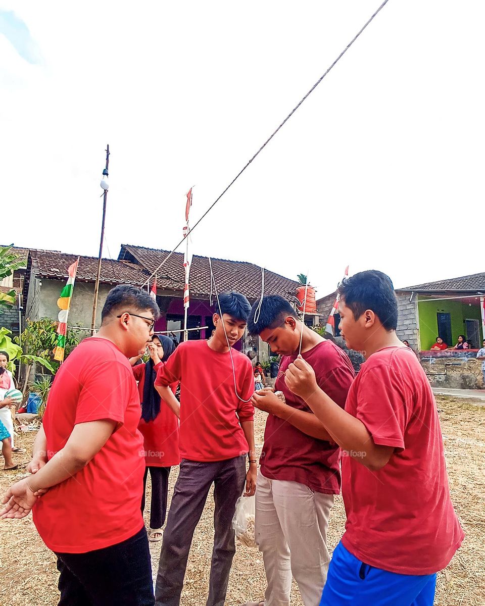 Portrait of a group of young people preparing activities to celebrate Indonesia's independence day