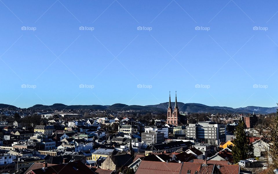 The town I live in now, Skien.  You see Skien Church AS a Landmark in this scenic picture of the town