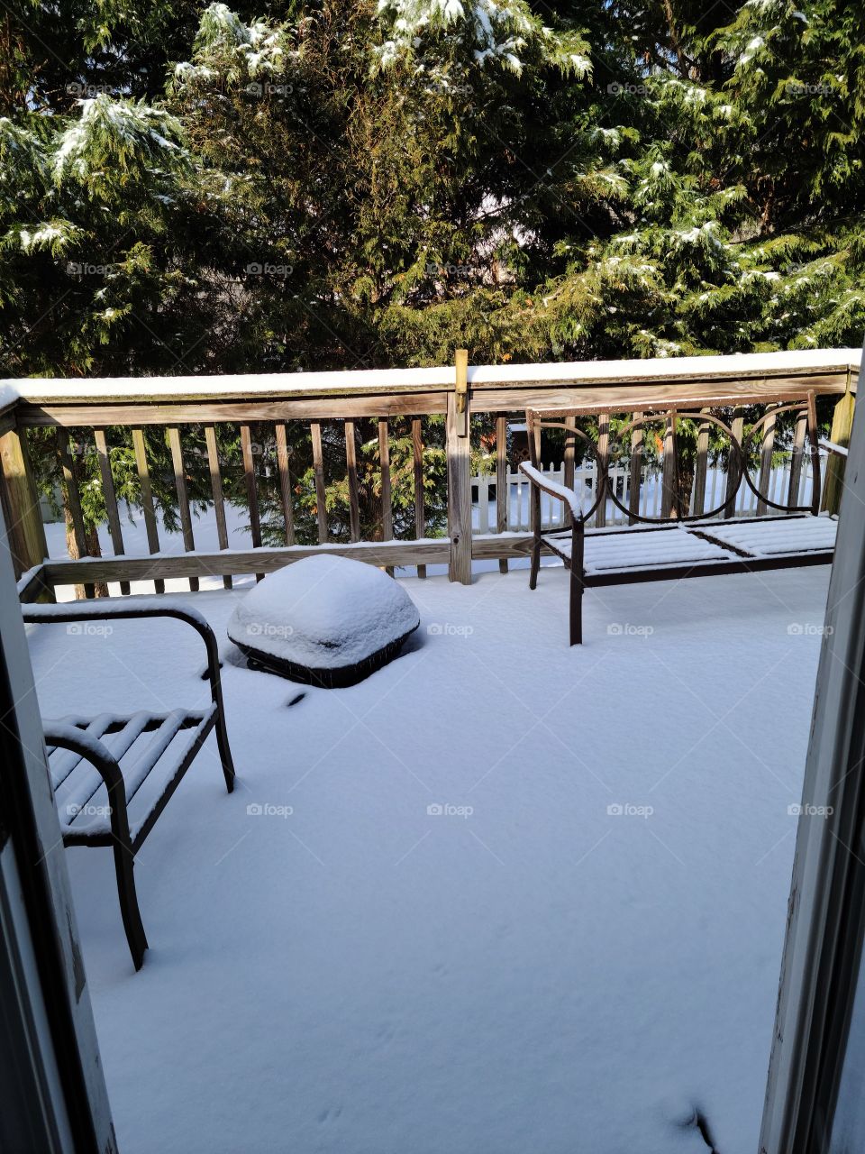 snow covered deck
