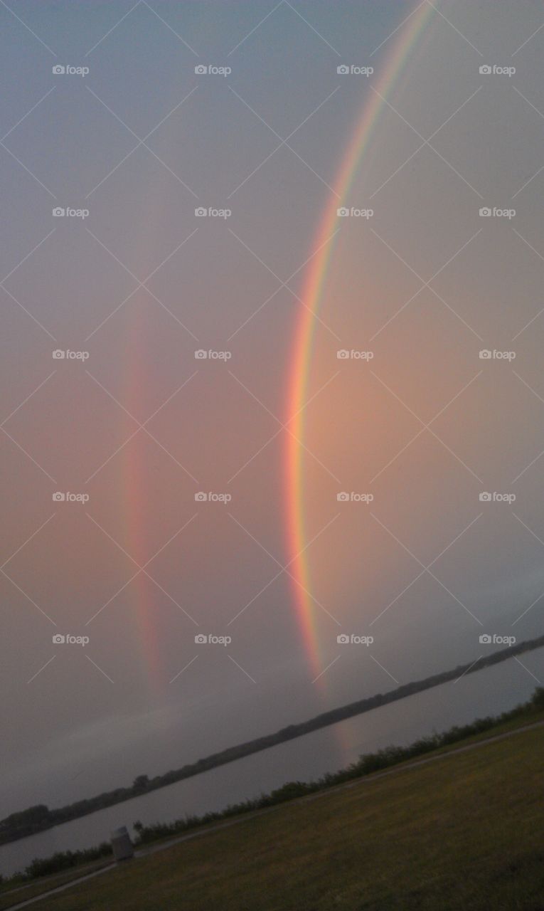double rainbow. double rainbow over Seneca Lake